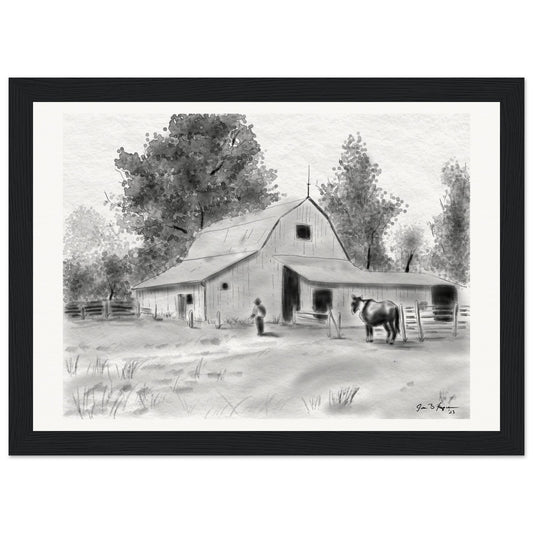 Barn and Horse (8" x 12") - Museum Quality Print